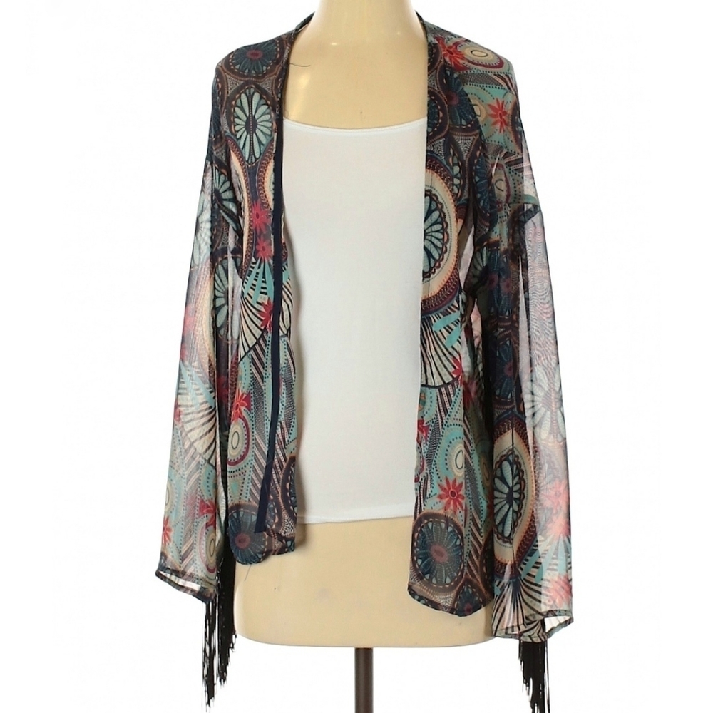Charlotte Women's Floral Fringed Boho Kimono Med